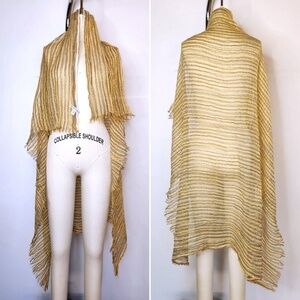 Botto Giuseppe Cashmere Linen Silk Scarf Stripes Italy Big Fringes Sheer